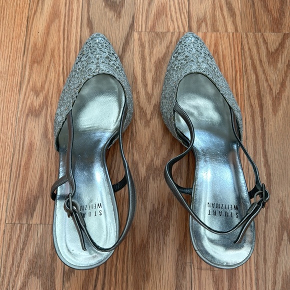 Stuart Weitzman Leather Slingback Pumps (Grey & Metallic)- Size 7.5M - Picture 2 of 7